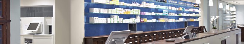 Interior of empty modern pharmacy